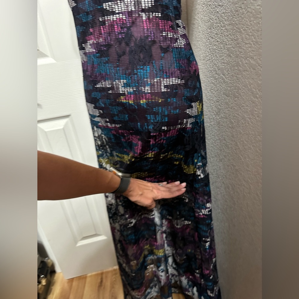 VINTAGE 90s Y2K Digital Print Stretch Mesh Maxi Dress With Strappy Back - Picture 8 of 11